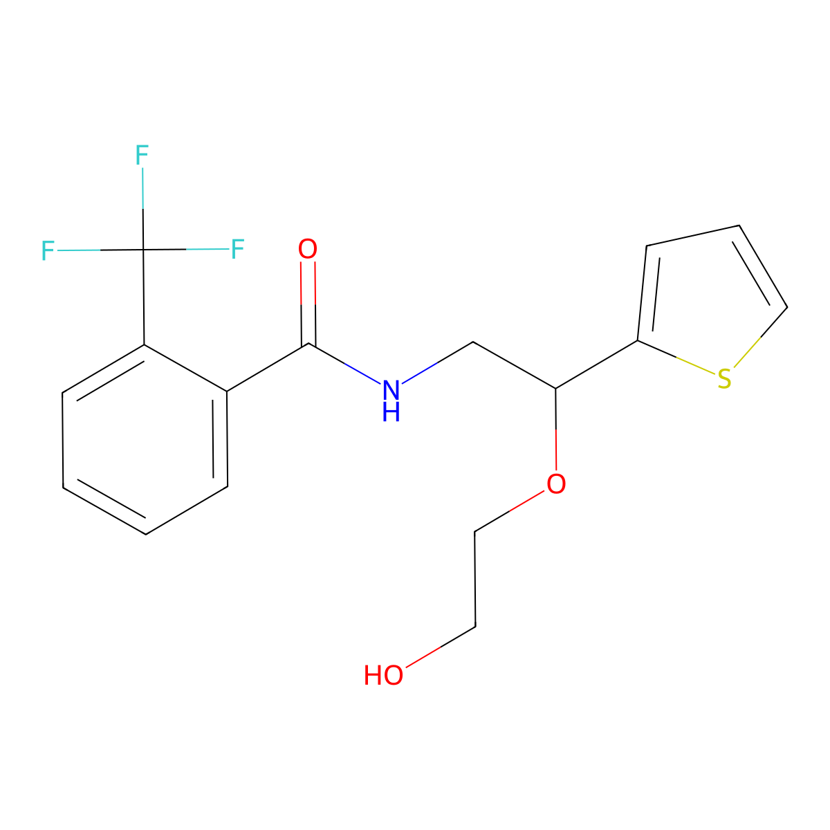 N-[2-(2-hydroxyethoxy)-2-(thiophen-2-yl)ethyl]-2-(trifluoromethyl)benzamide molecular structure, CAS 2034467-98-4