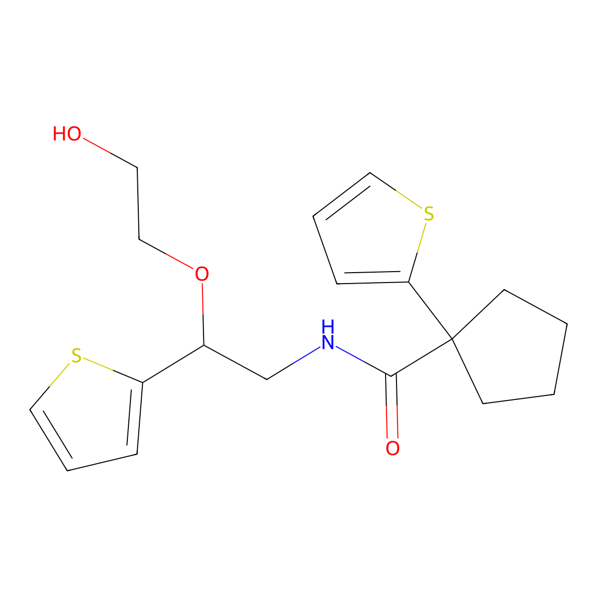 N-(2-(2-hydroxyethoxy)-2-(thiophen-2-yl)ethyl)-1-(thiophen-2-yl)cyclopentanecarboxamide molecular structure, CAS 2034468-01-2