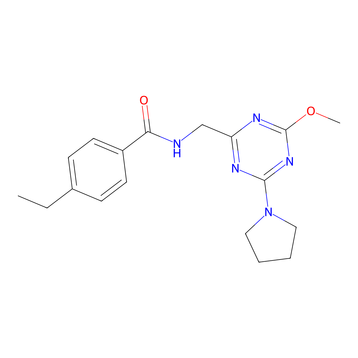 4-ethyl-N-((4-methoxy-6-(pyrrolidin-1-yl)-1,3,5-triazin-2-yl)methyl)benzamide molecular structure, CAS 2034468-12-5