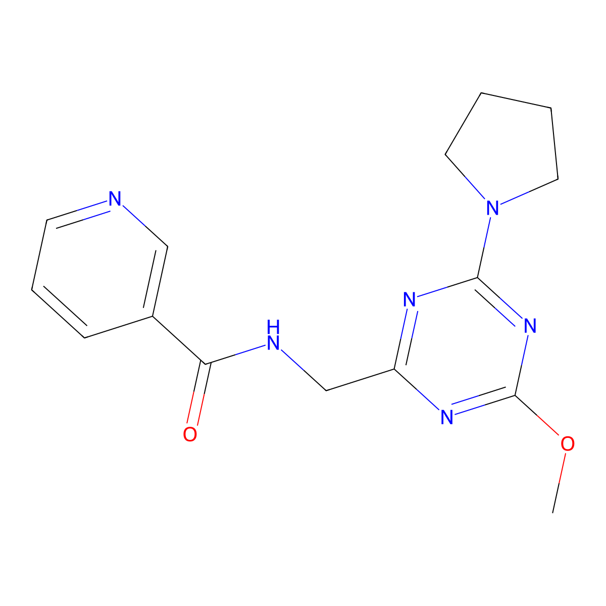 N-((4-methoxy-6-(pyrrolidin-1-yl)-1,3,5-triazin-2-yl)methyl)nicotinamide molecular structure, CAS 2034468-16-9