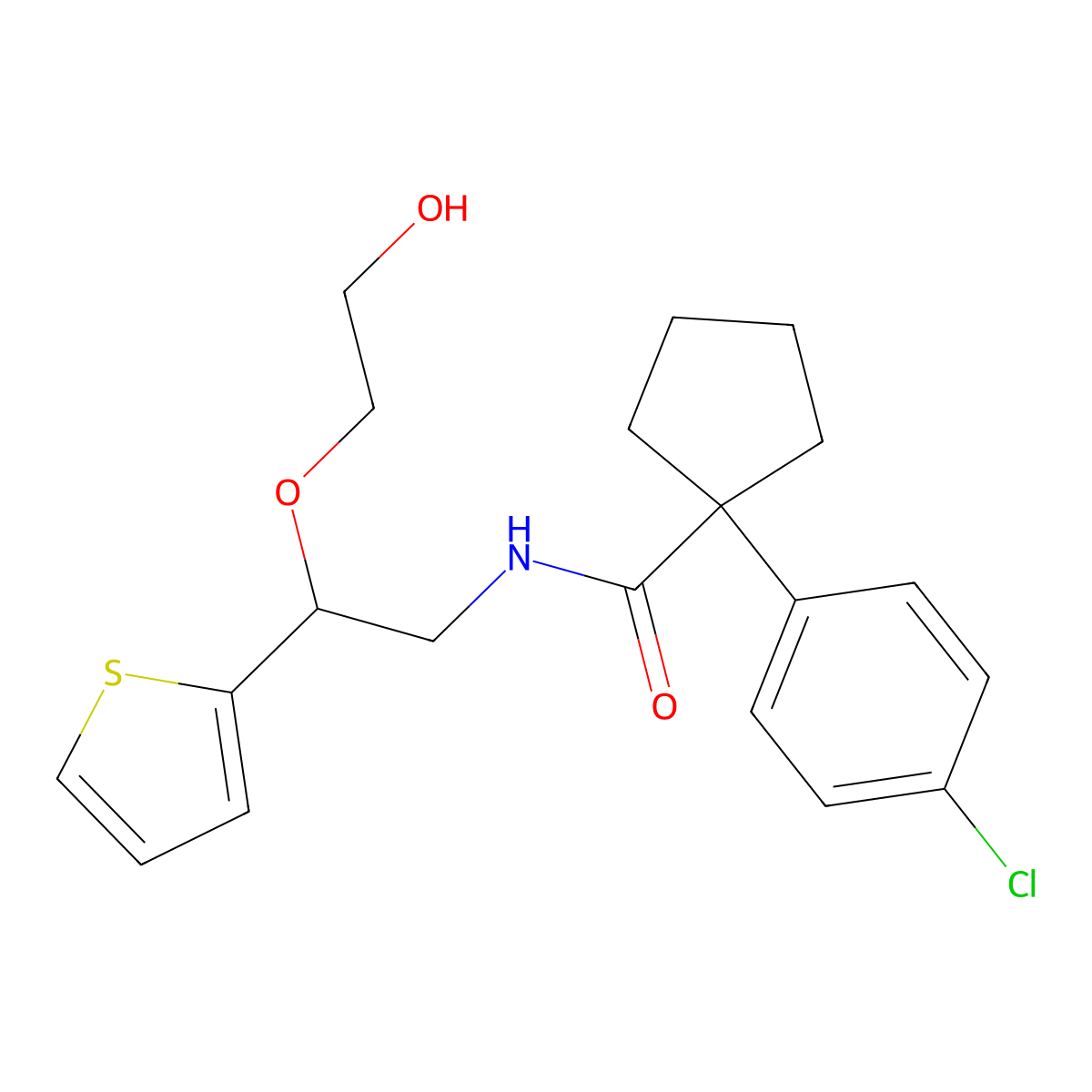 1-(4-chlorophenyl)-N-[2-(2-hydroxyethoxy)-2-(thiophen-2-yl)ethyl]cyclopentane-1-carboxamide molecular structure, CAS 2034468-17-0