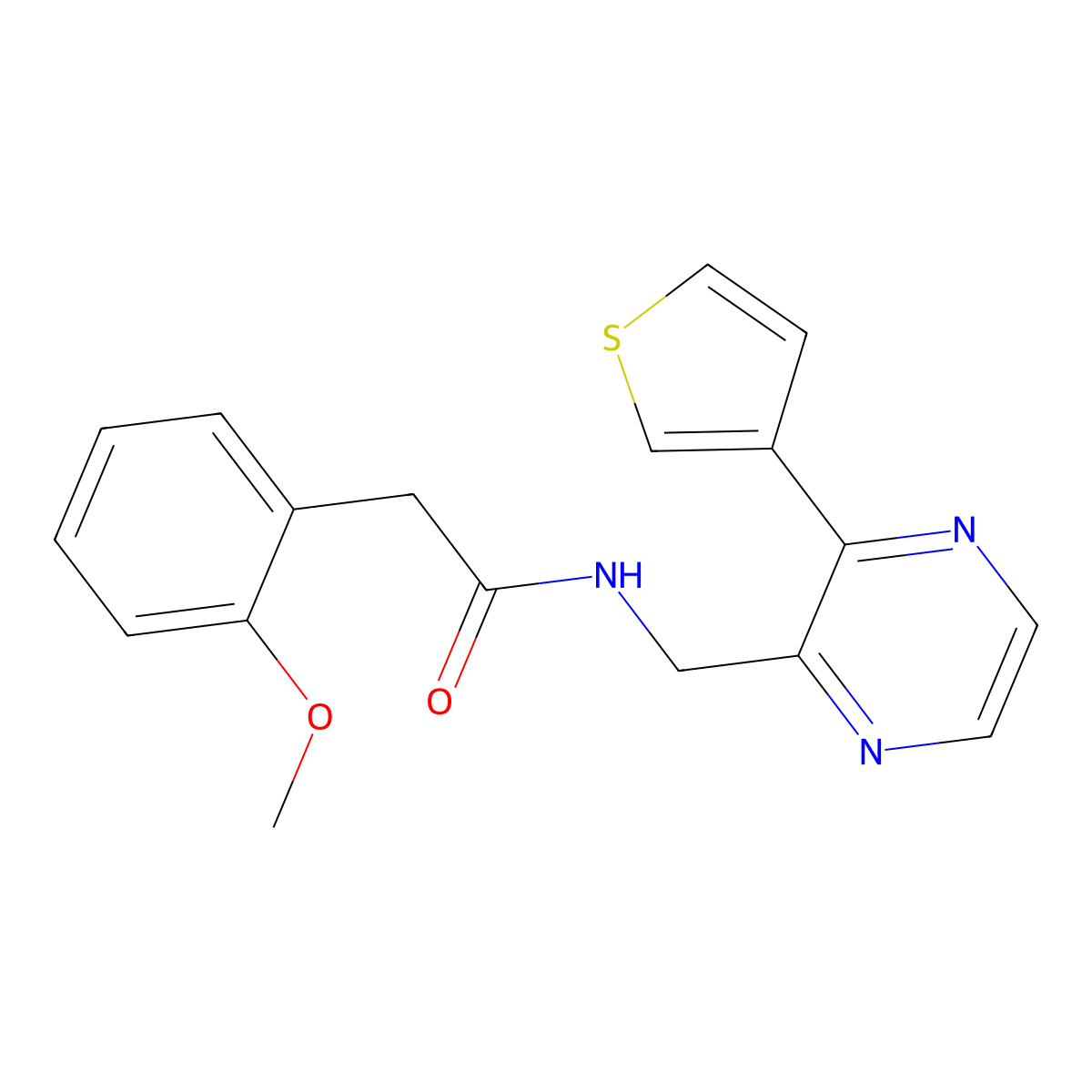 2-(2-methoxyphenyl)-N-((3-(thiophen-3-yl)pyrazin-2-yl)methyl)acetamide molecular structure, CAS 2034468-18-1