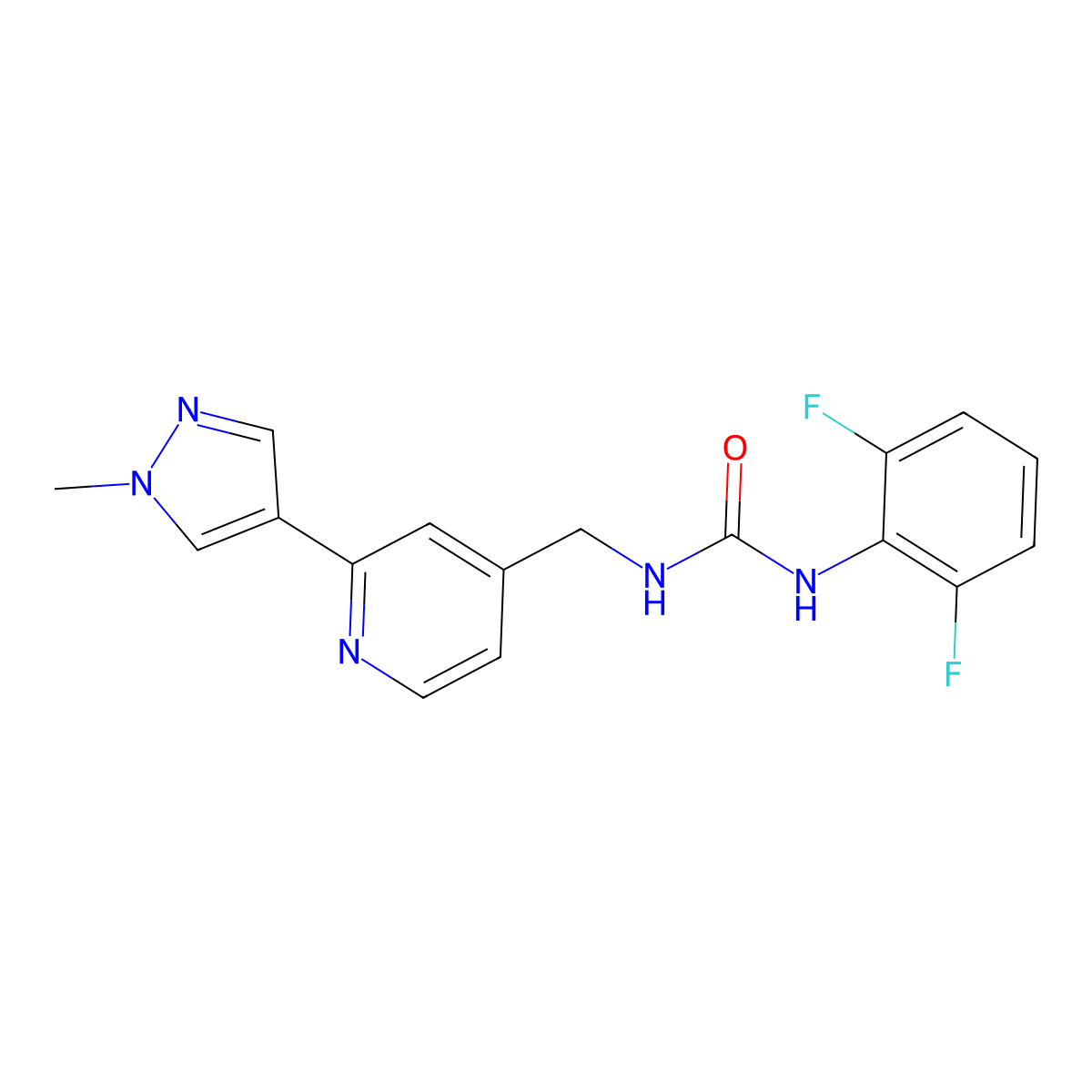 1-(2,6-difluorophenyl)-3-((2-(1-methyl-1H-pyrazol-4-yl)pyridin-4-yl)methyl)urea molecular structure, CAS 2034468-20-5