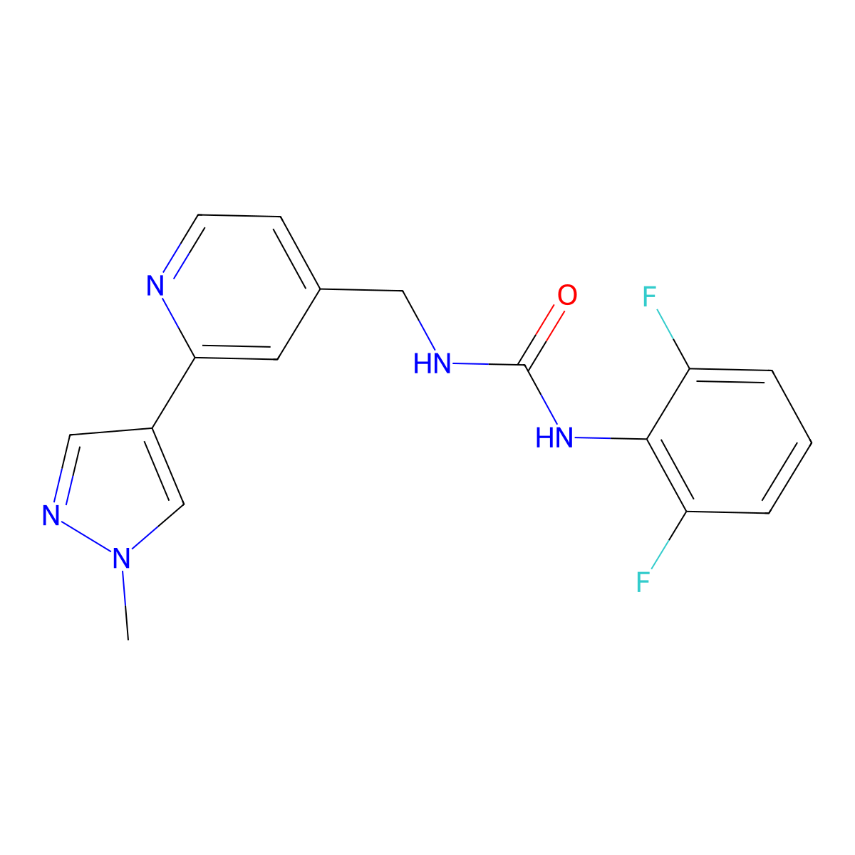 1-(2,6-difluorophenyl)-3-((2-(1-methyl-1H-pyrazol-4-yl)pyridin-4-yl)methyl)urea molecular structure, CAS 2034468-20-5