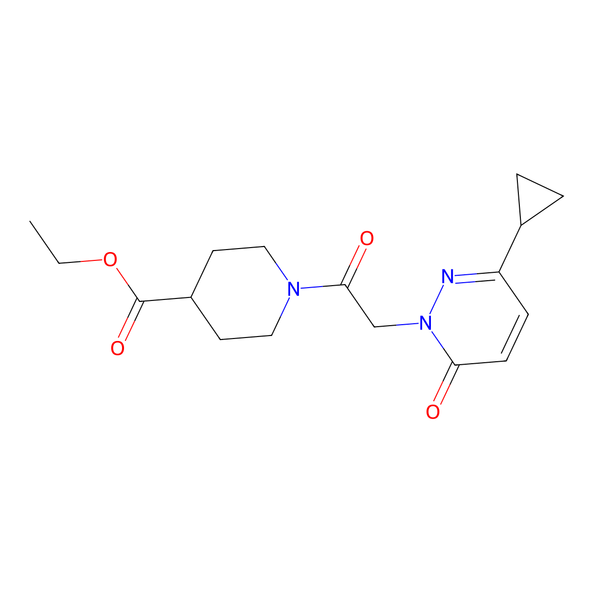 ethyl 1-(2-(3-cyclopropyl-6-oxopyridazin-1(6H)-yl)acetyl)piperidine-4-carboxylate molecular structure, CAS 2034468-21-6