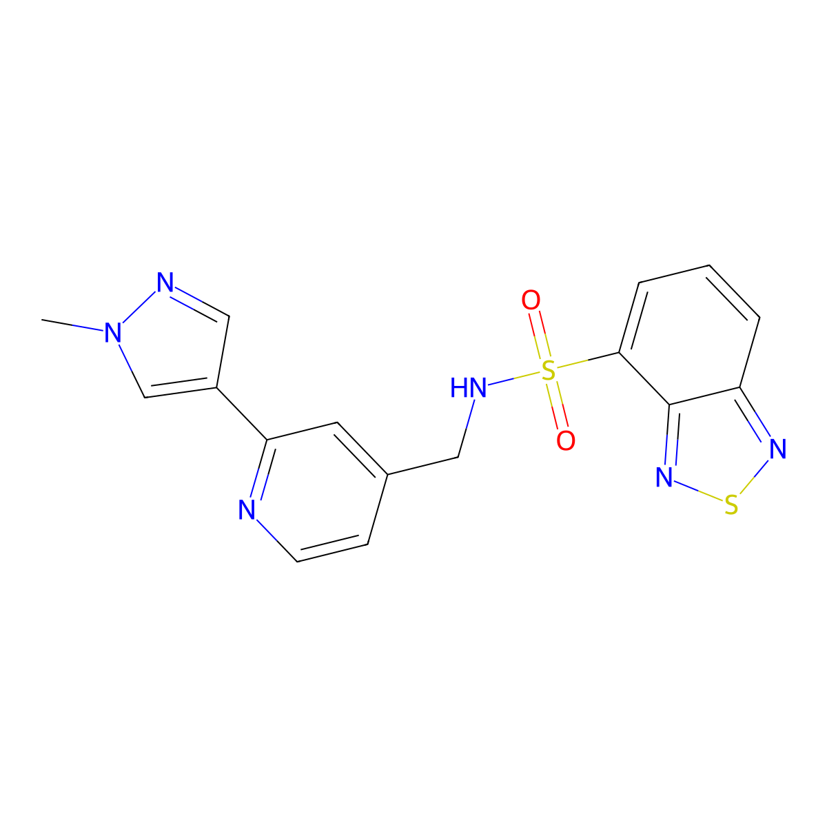 N-((2-(1-methyl-1H-pyrazol-4-yl)pyridin-4-yl)methyl)benzo[c][1,2,5]thiadiazole-4-sulfonamide molecular structure, CAS 2034468-22-7