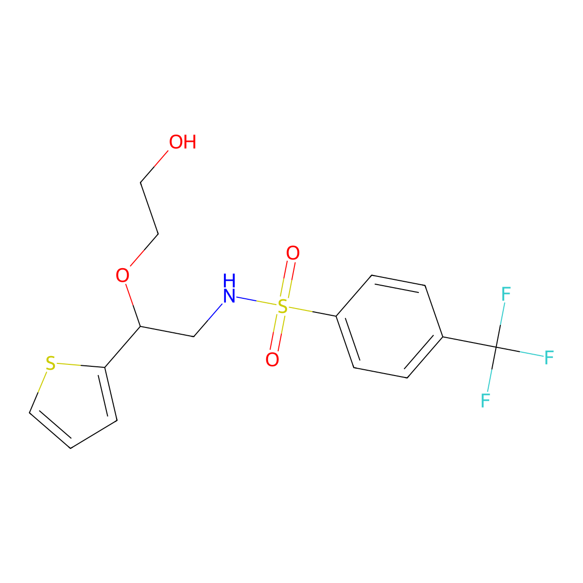 N-(2-(2-hydroxyethoxy)-2-(thiophen-2-yl)ethyl)-4-(trifluoromethyl)benzenesulfonamide molecular structure, CAS 2034468-23-8