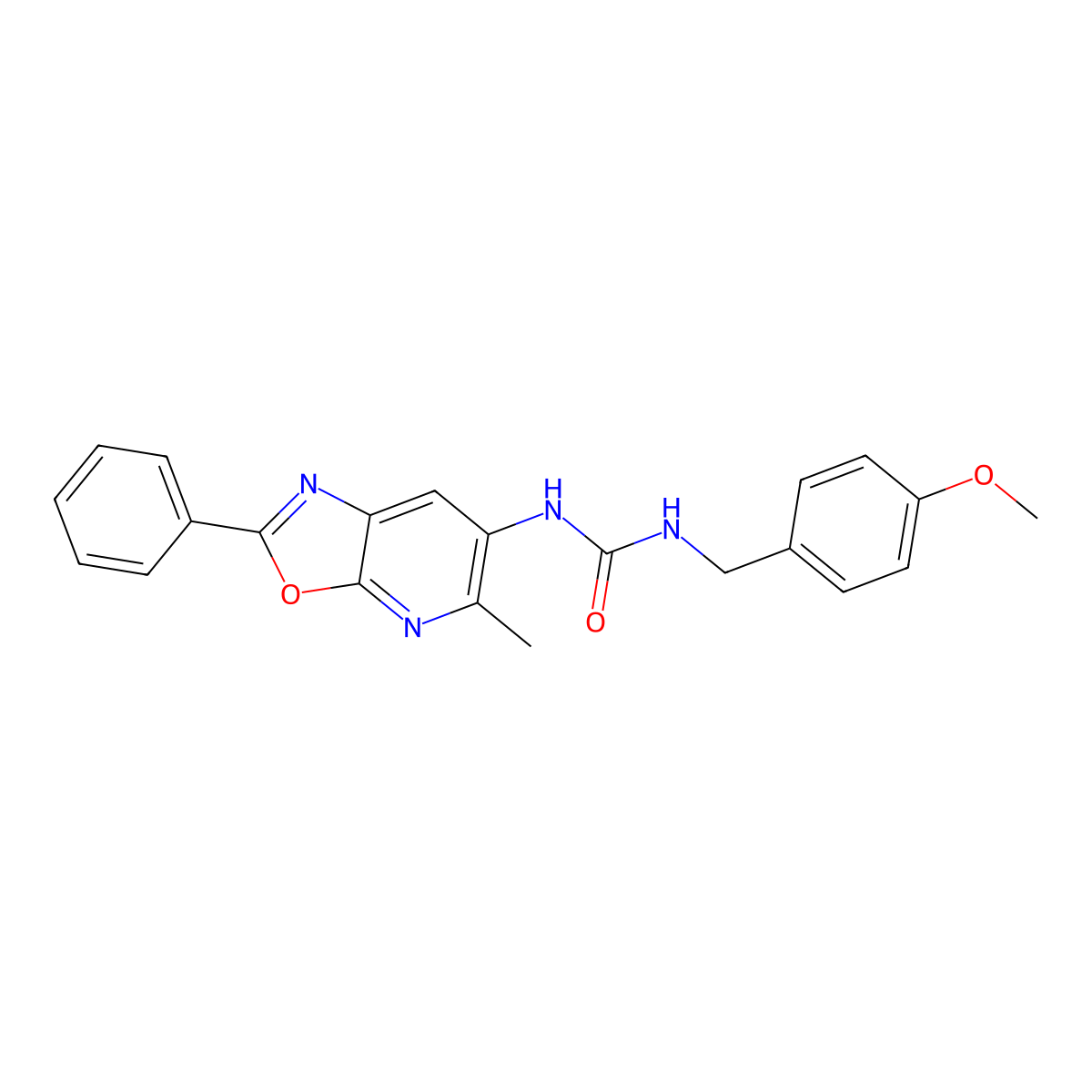 1-(4-Methoxybenzyl)-3-(5-methyl-2-phenyloxazolo[5,4-b]pyridin-6-yl)urea molecular structure, CAS 2034468-24-9