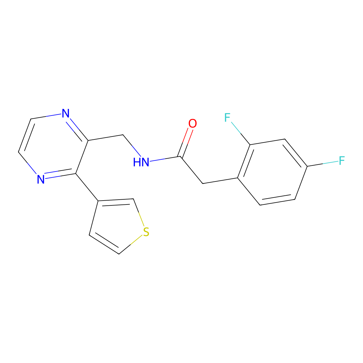 2-(2,4-difluorophenyl)-N-((3-(thiophen-3-yl)pyrazin-2-yl)methyl)acetamide molecular structure, CAS 2034468-25-0