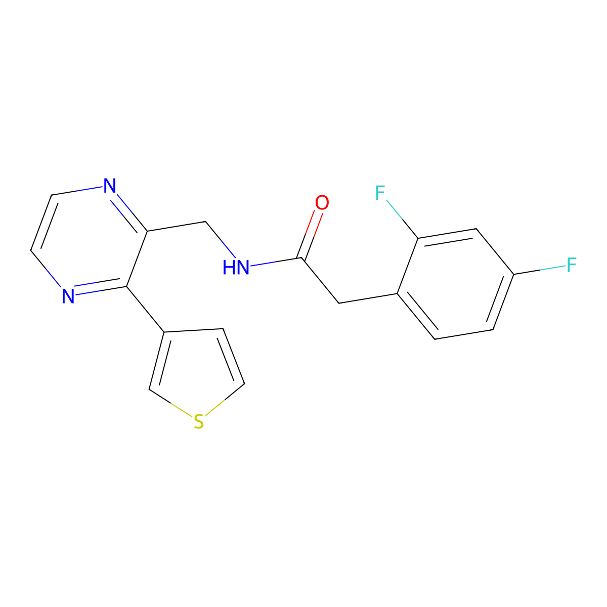 2-(2,4-difluorophenyl)-N-((3-(thiophen-3-yl)pyrazin-2-yl)methyl)acetamide molecular structure, CAS 2034468-25-0