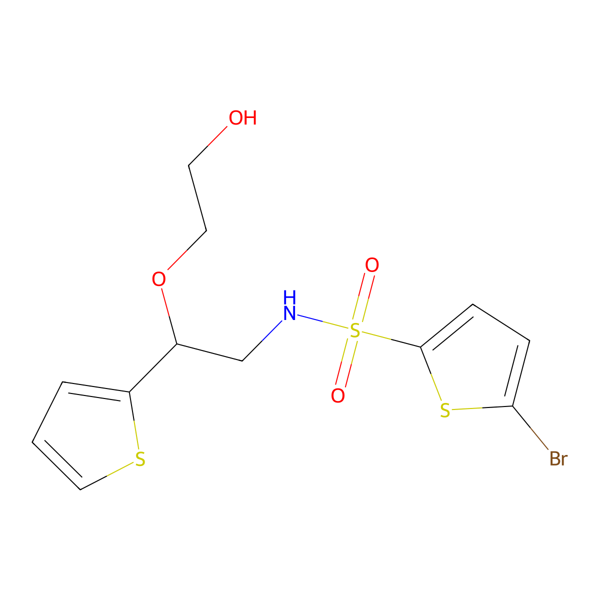 2-[2-(5-Bromothiophene-2-sulfonamido)-1-(thiophen-2-yl)ethoxy]ethan-1-ol molecular structure, CAS 2034468-29-4