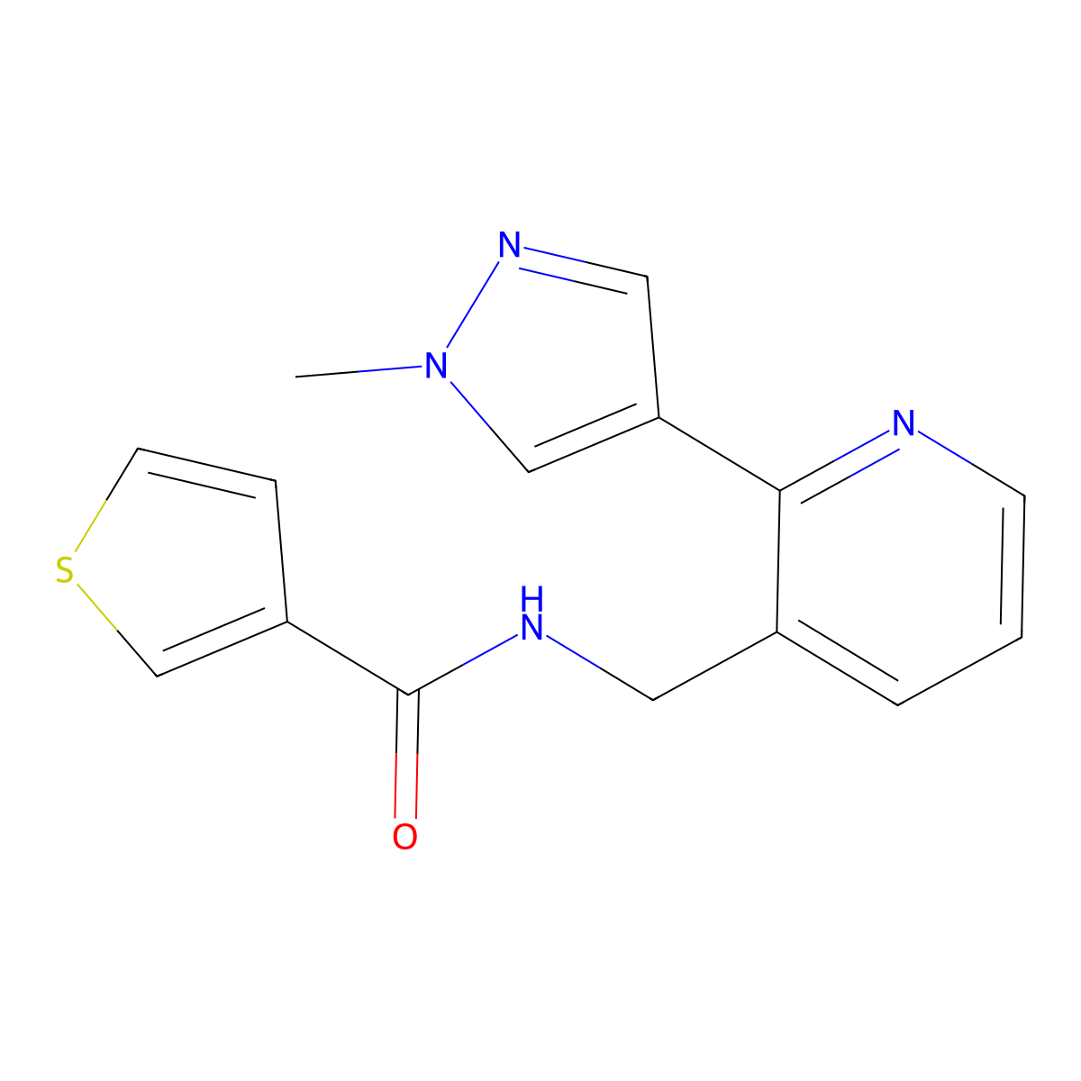 N-{[2-(1-methyl-1H-pyrazol-4-yl)pyridin-3-yl]methyl}thiophene-3-carboxamide molecular structure, CAS 2034468-31-8