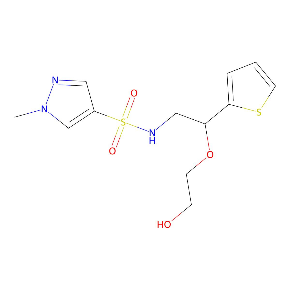 N-(2-(2-hydroxyethoxy)-2-(thiophen-2-yl)ethyl)-1-methyl-1H-pyrazole-4-sulfonamide molecular structure, CAS 2034468-35-2