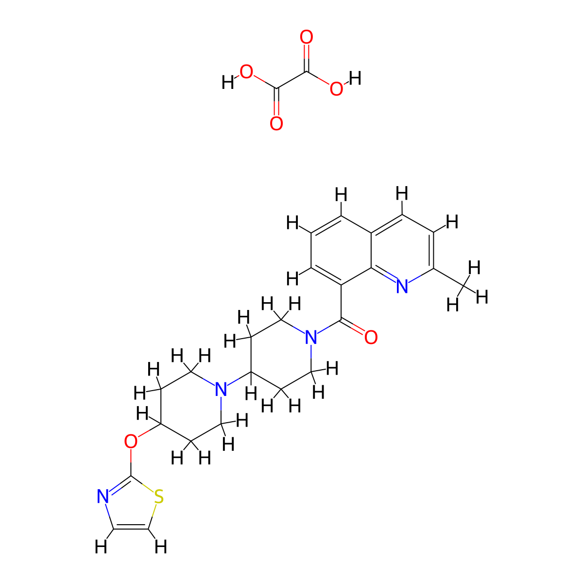 (2-Methylquinolin-8-yl)(4-(thiazol-2-yloxy)-[1,4'-bipiperidin]-1'-yl)methanone oxalate molecular structure, CAS 2034468-36-3