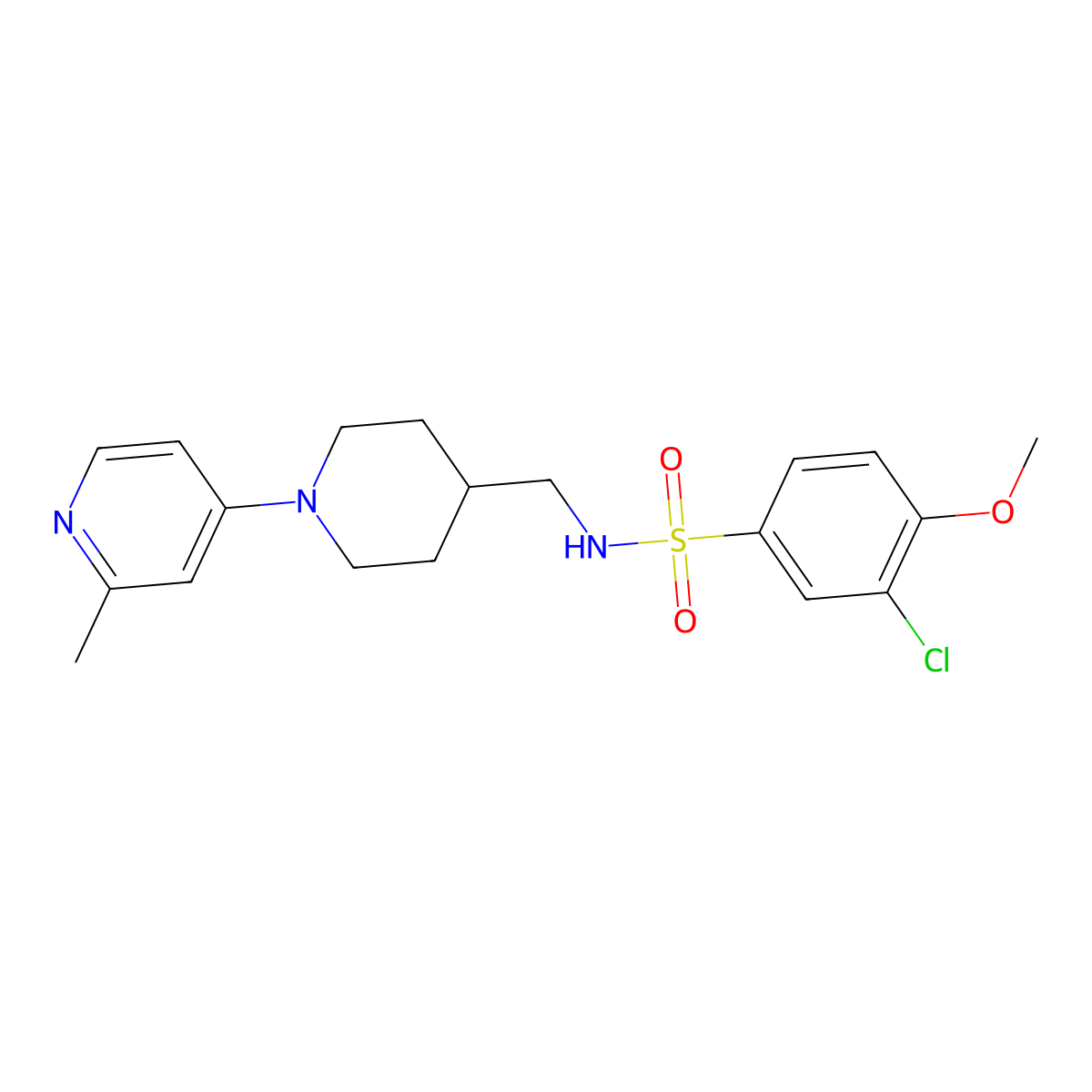 3-chloro-4-methoxy-N-((1-(2-methylpyridin-4-yl)piperidin-4-yl)methyl)benzenesulfonamide molecular structure, CAS 2034468-38-5