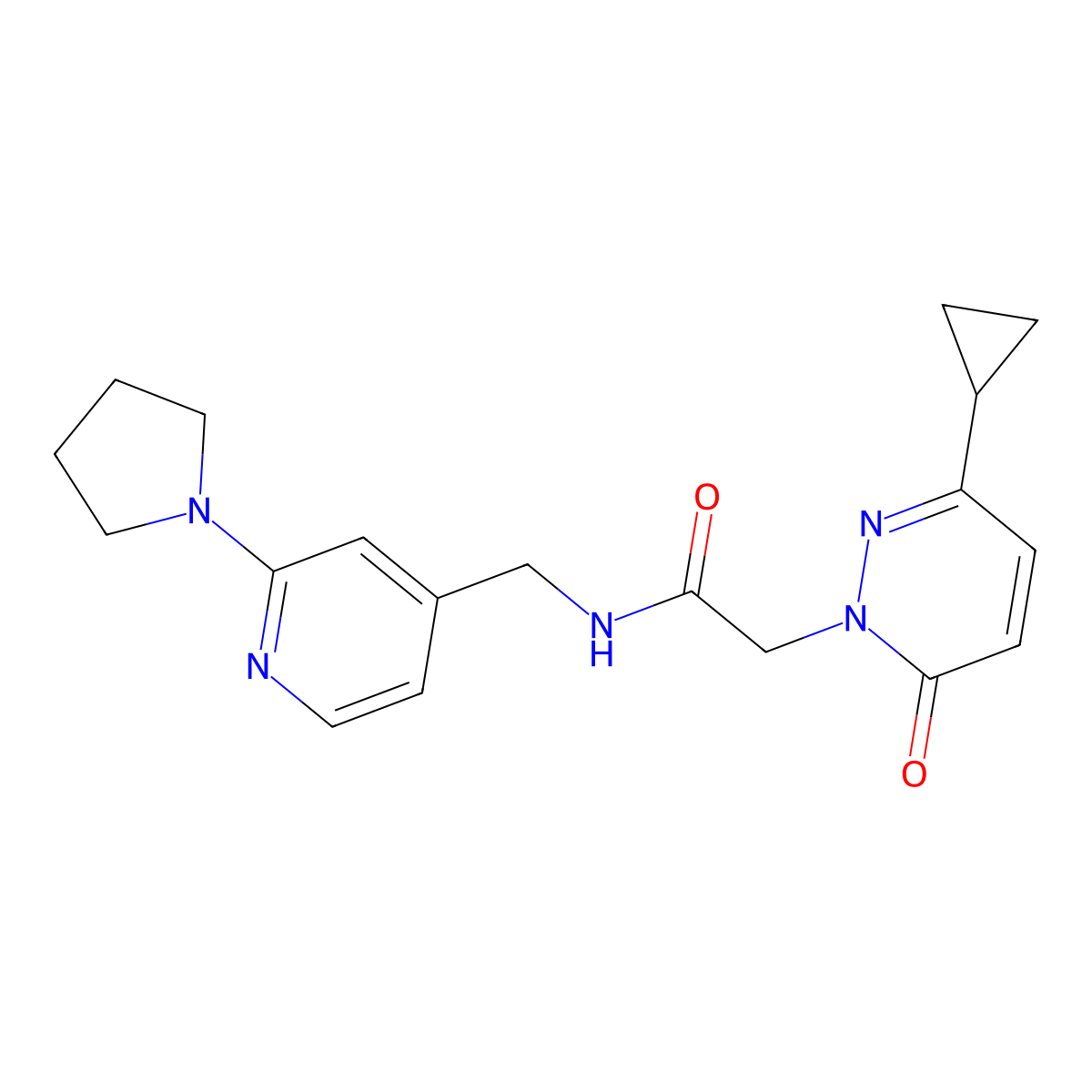 2-(3-cyclopropyl-6-oxopyridazin-1(6H)-yl)-N-((2-(pyrrolidin-1-yl)pyridin-4-yl)methyl)acetamide molecular structure, CAS 2034468-42-1