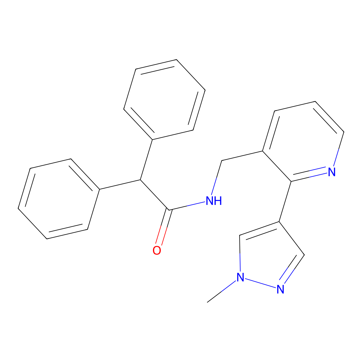 N-((2-(1-methyl-1H-pyrazol-4-yl)pyridin-3-yl)methyl)-2,2-diphenylacetamide molecular structure, CAS 2034468-47-6