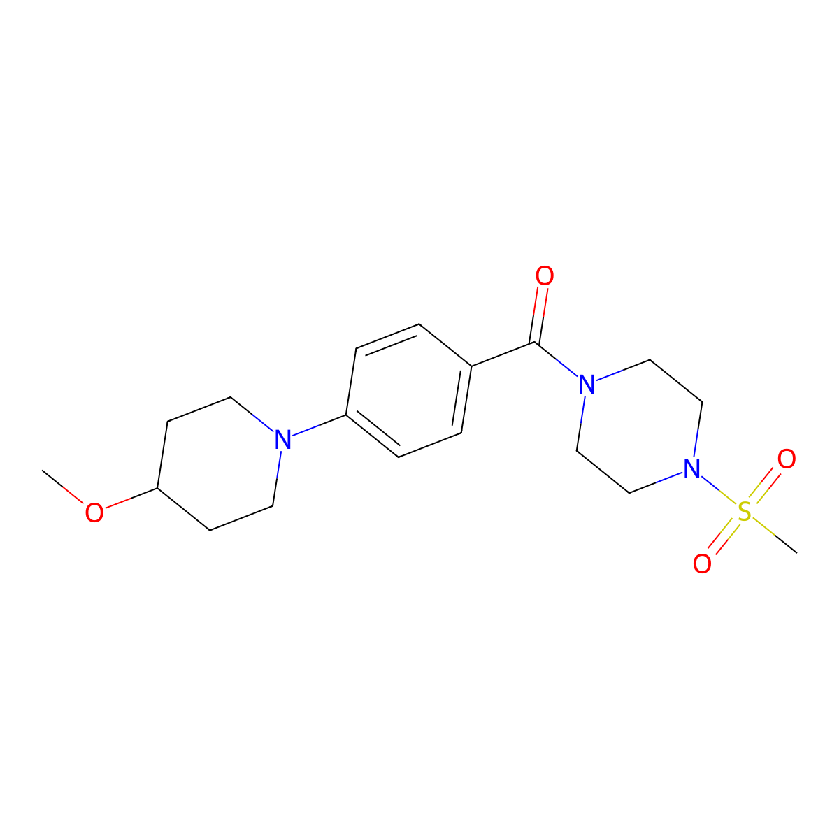 (4-(4-Methoxypiperidin-1-yl)phenyl)(4-(methylsulfonyl)piperazin-1-yl)methanone molecular structure, CAS 2034468-57-8
