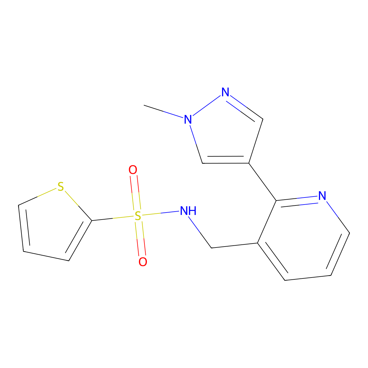 N-{[2-(1-methyl-1H-pyrazol-4-yl)pyridin-3-yl]methyl}thiophene-2-sulfonamide molecular structure, CAS 2034468-70-5