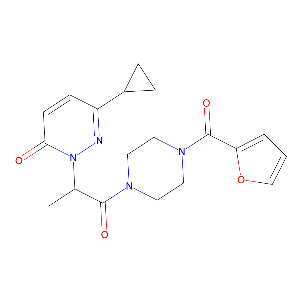 6-cyclopropyl-2-(1-(4-(furan-2-carbonyl)piperazin-1-yl)-1-oxopropan-2-yl)pyridazin-3(2H)-one molecular structure, CAS 2034468-71-6
