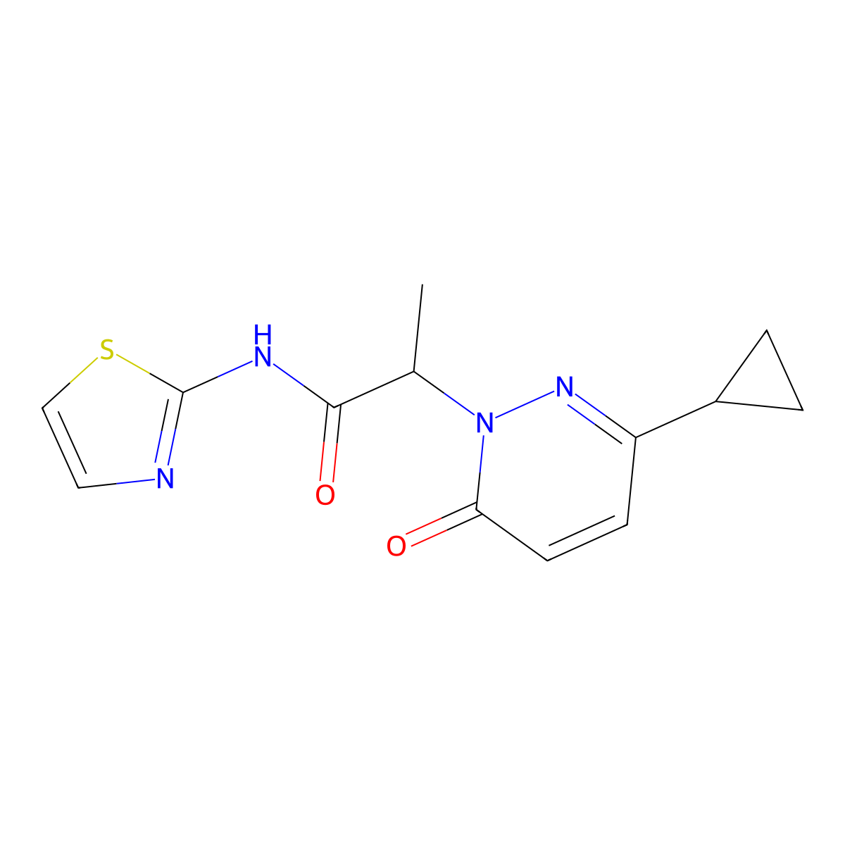 2-(3-cyclopropyl-6-oxopyridazin-1(6H)-yl)-N-(thiazol-2-yl)propanamide molecular structure, CAS 2034468-76-1