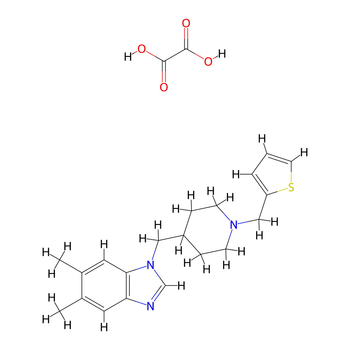 5,6-dimethyl-1-((1-(thiophen-2-ylmethyl)piperidin-4-yl)methyl)-1H-benzo[d]imidazole oxalate molecular structure, CAS 2034468-86-3