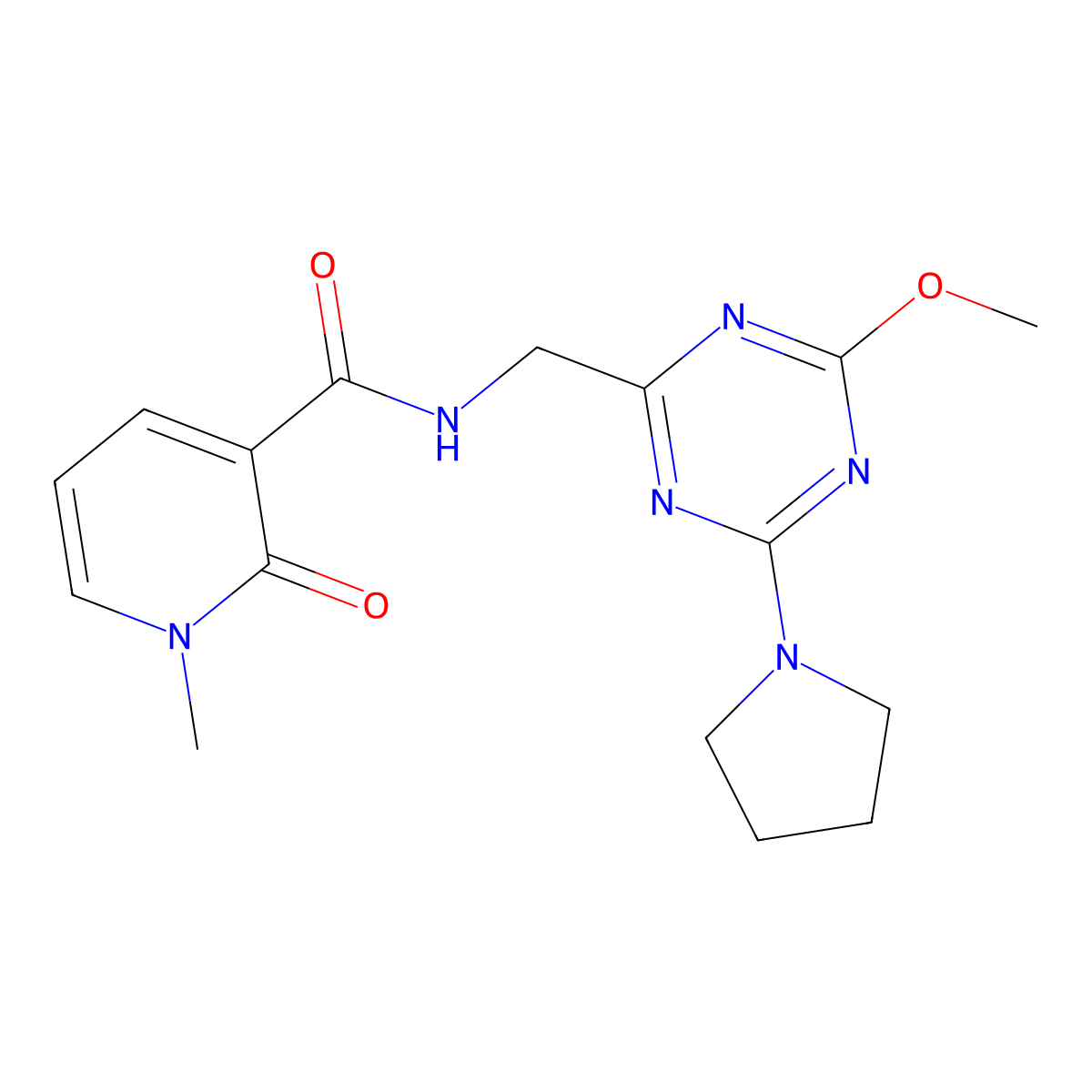 N-{[4-methoxy-6-(pyrrolidin-1-yl)-1,3,5-triazin-2-yl]methyl}-1-methyl-2-oxo-1,2-dihydropyridine-3-carboxamide molecular structure, CAS 2034468-87-4