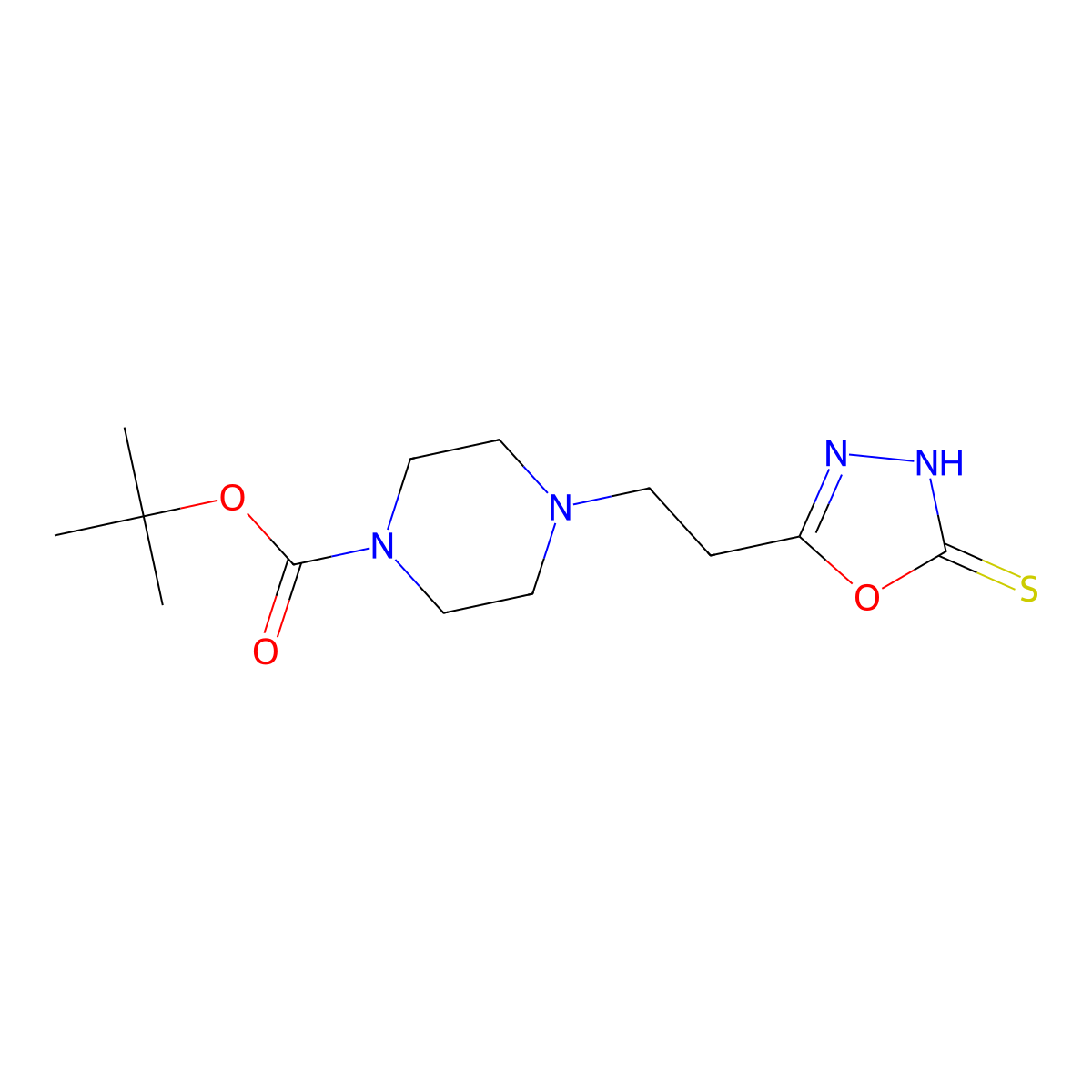 Tert-butyl 4-(2-(5-mercapto-1,3,4-oxadiazol-2-yl)ethyl)piperazine-1-carboxylate molecular structure, CAS 2034468-89-6