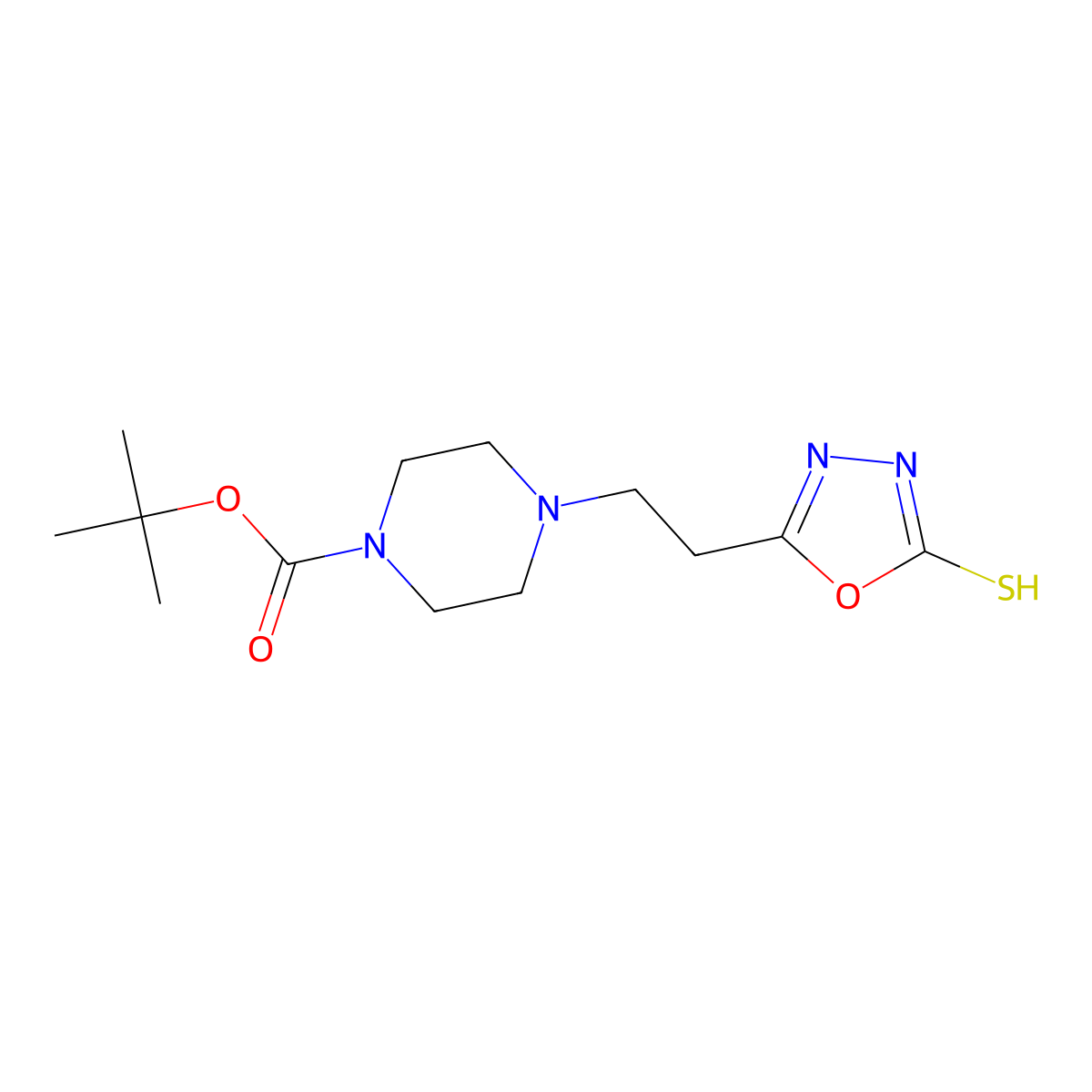 Tert-butyl 4-(2-(5-mercapto-1,3,4-oxadiazol-2-yl)ethyl)piperazine-1-carboxylate molecular structure, CAS 2034468-89-6