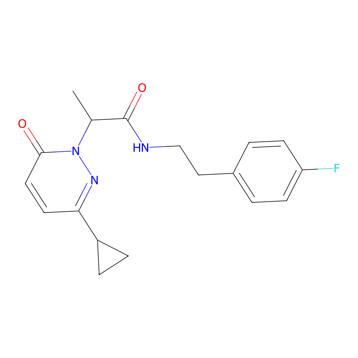 2-(3-cyclopropyl-6-oxopyridazin-1(6H)-yl)-N-(4-fluorophenethyl)propanamide molecular structure, CAS 2034468-91-0