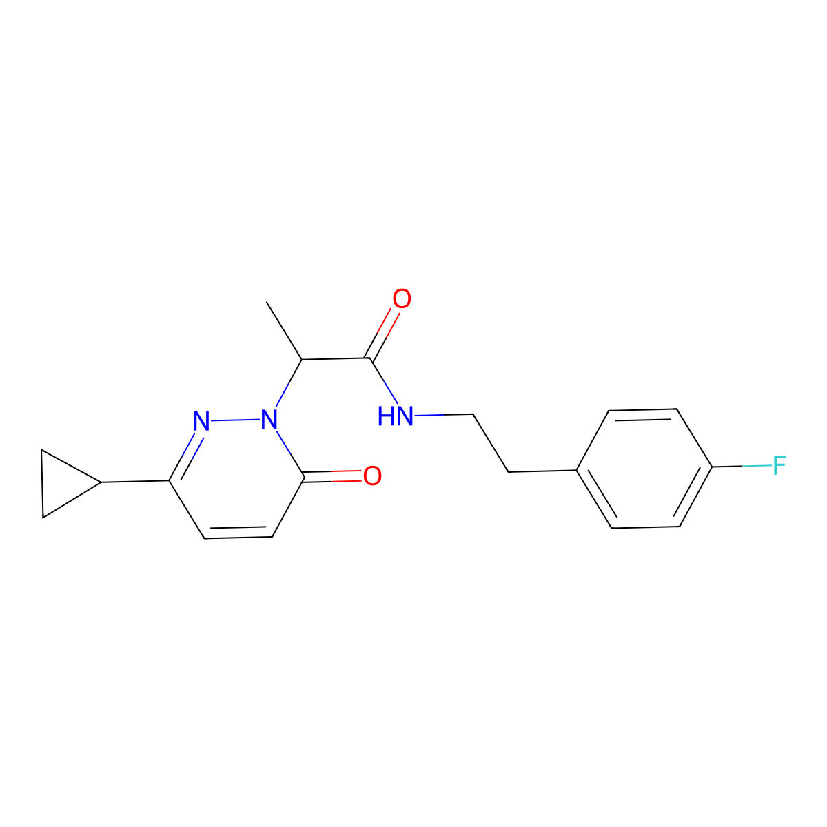 2-(3-cyclopropyl-6-oxopyridazin-1(6H)-yl)-N-(4-fluorophenethyl)propanamide molecular structure, CAS 2034468-91-0