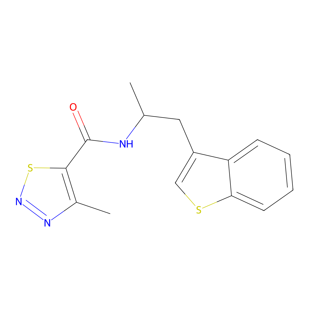 N-(1-(benzo[b]thiophen-3-yl)propan-2-yl)-4-methyl-1,2,3-thiadiazole-5-carboxamide molecular structure, CAS 2034468-95-4