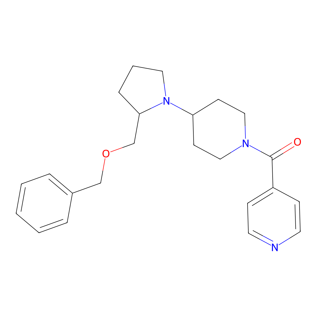 (4-(2-((Benzyloxy)methyl)pyrrolidin-1-yl)piperidin-1-yl)(pyridin-4-yl)methanone molecular structure, CAS 2034468-97-6