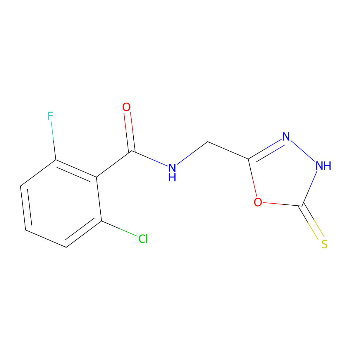 2-chloro-6-fluoro-N-((5-mercapto-1,3,4-oxadiazol-2-yl)methyl)benzamide molecular structure, CAS 2034469-00-4