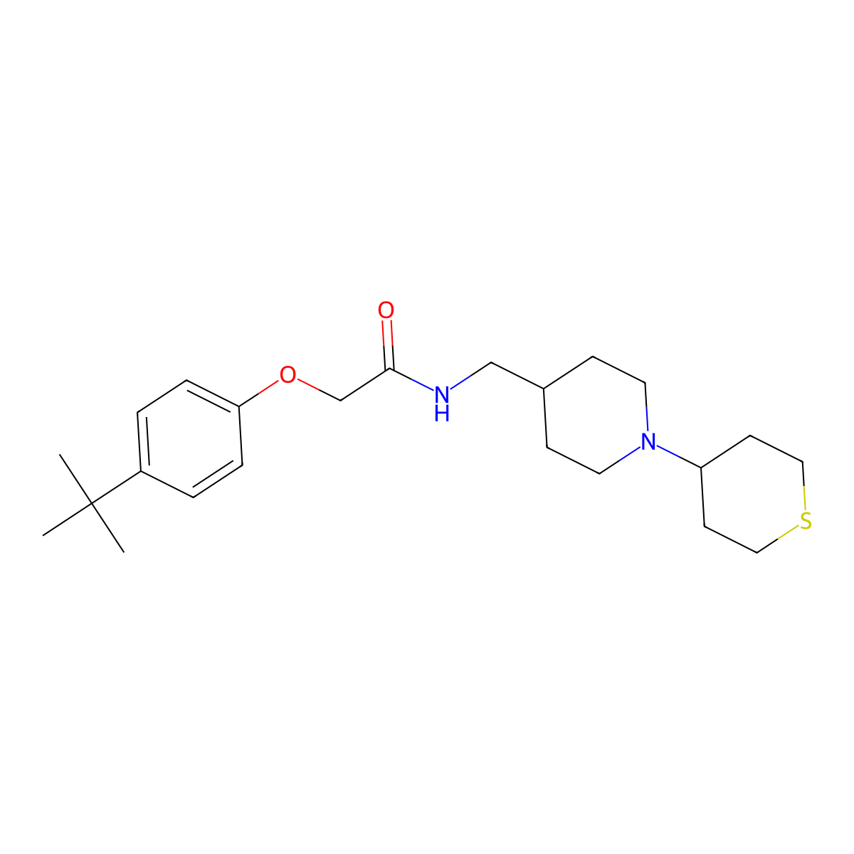2-(4-(tert-butyl)phenoxy)-N-((1-(tetrahydro-2H-thiopyran-4-yl)piperidin-4-yl)methyl)acetamide molecular structure, CAS 2034469-01-5