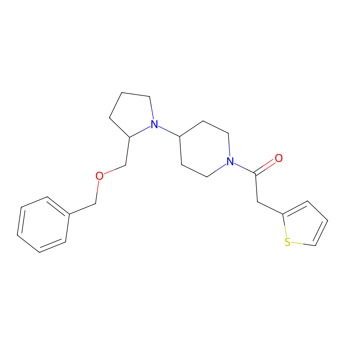 1-(4-(2-((Benzyloxy)methyl)pyrrolidin-1-yl)piperidin-1-yl)-2-(thiophen-2-yl)ethanone molecular structure, CAS 2034469-07-1