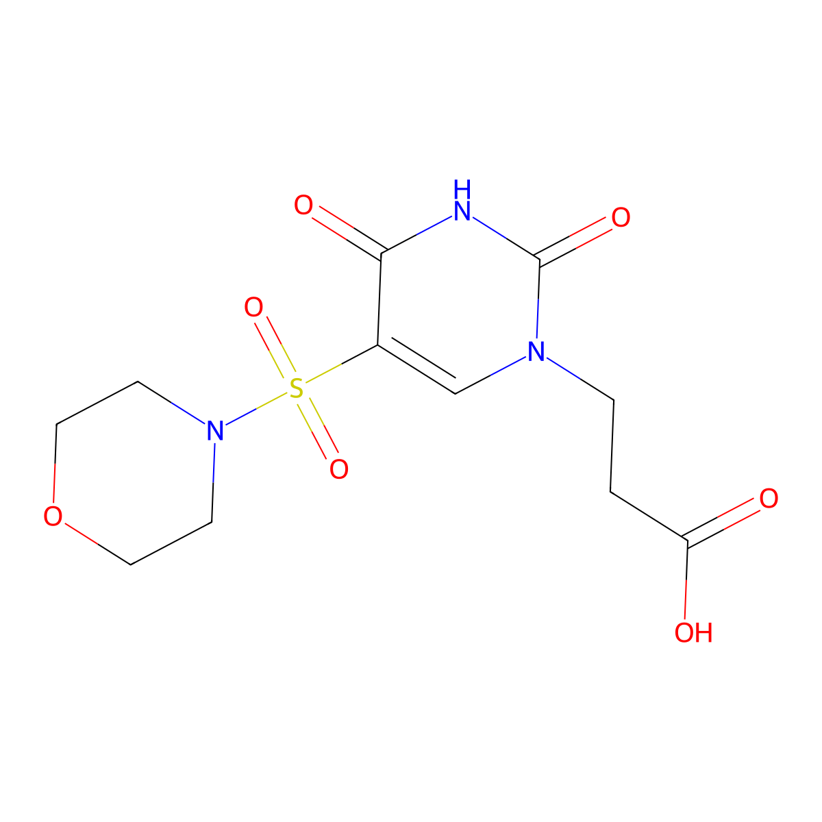 3-(5-(morpholinosulfonyl)-2,4-dioxo-3,4-dihydropyrimidin-1(2H)-yl)propanoic acid molecular structure, CAS 2034469-08-2