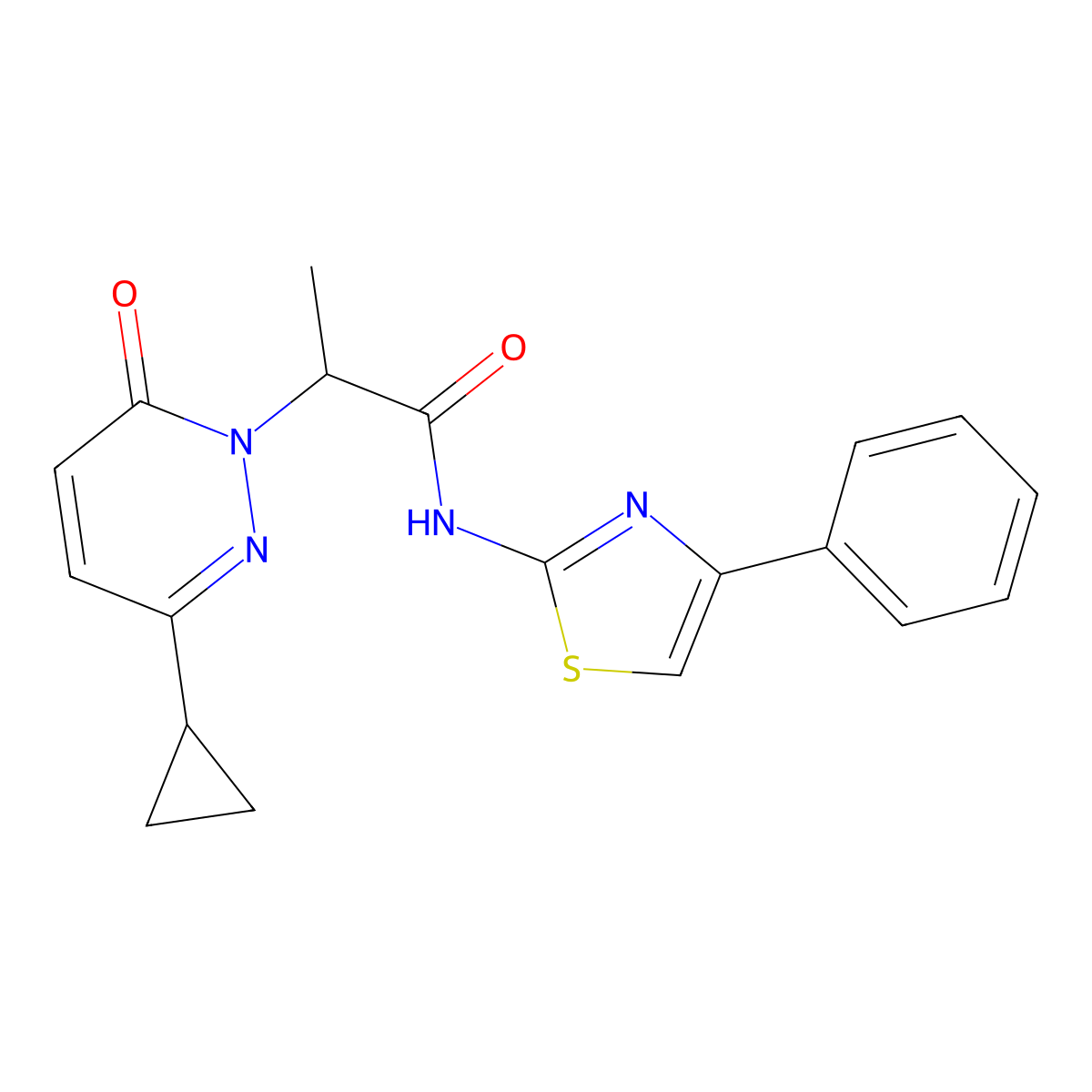 2-(3-cyclopropyl-6-oxopyridazin-1(6H)-yl)-N-(4-phenylthiazol-2-yl)propanamide molecular structure, CAS 2034469-11-7