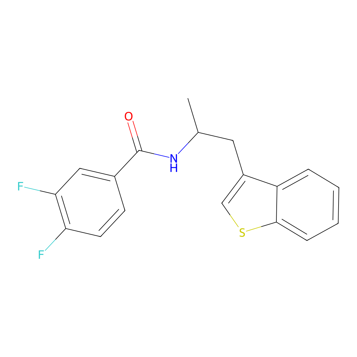 N-(1-(benzo[b]thiophen-3-yl)propan-2-yl)-3,4-difluorobenzamide molecular structure, CAS 2034469-13-9