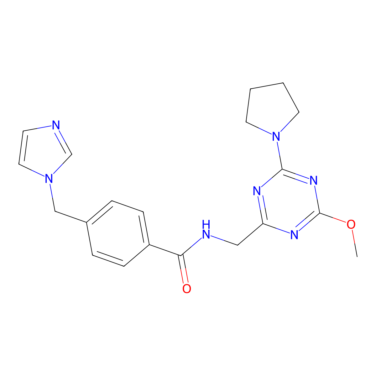 4-[(1H-imidazol-1-yl)methyl]-N-{[4-methoxy-6-(pyrrolidin-1-yl)-1,3,5-triazin-2-yl]methyl}benzamide molecular structure, CAS 2034469-15-1