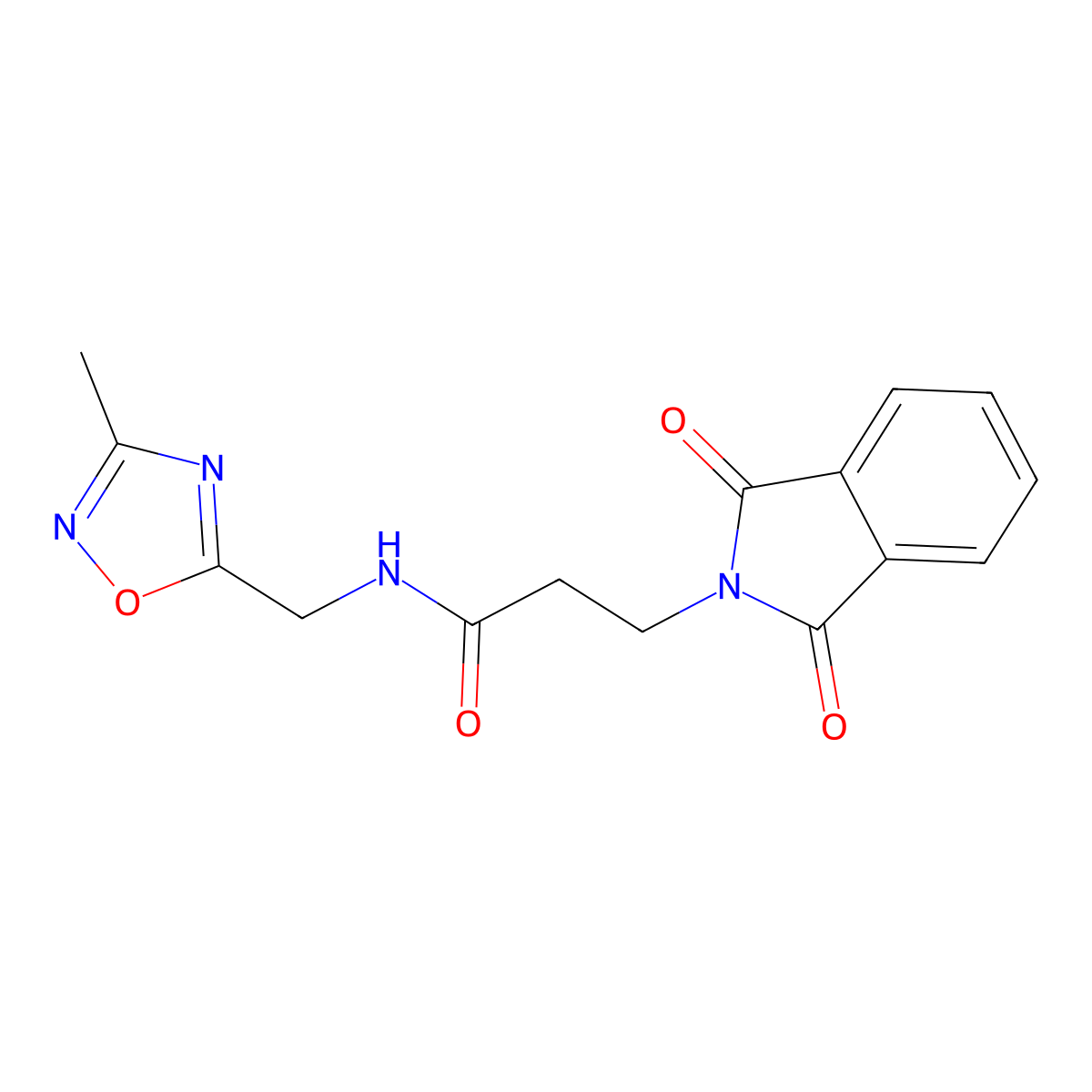 3-(1,3-dioxoisoindolin-2-yl)-N-((3-methyl-1,2,4-oxadiazol-5-yl)methyl)propanamide molecular structure, CAS 2034469-16-2
