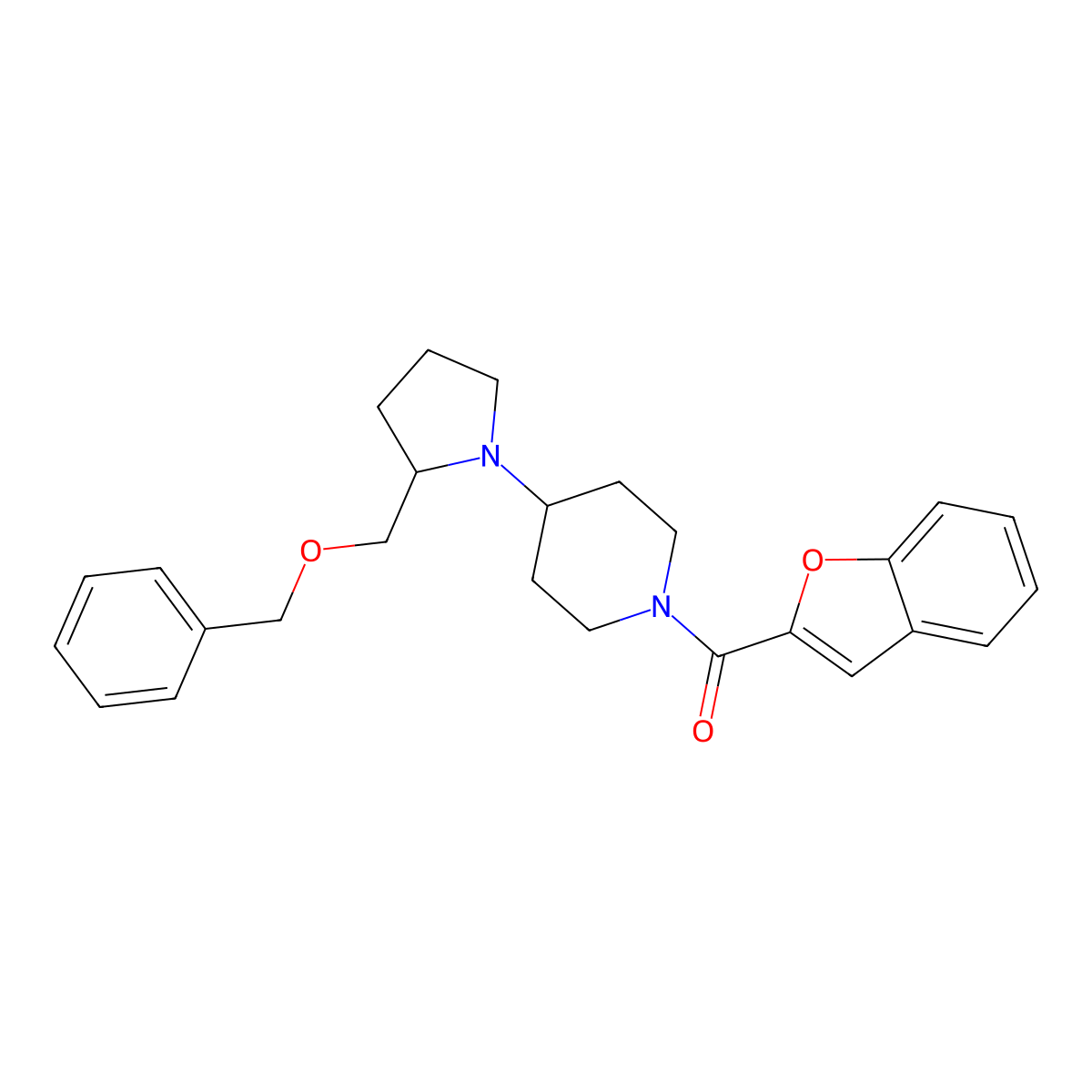 Benzofuran-2-yl(4-(2-((benzyloxy)methyl)pyrrolidin-1-yl)piperidin-1-yl)methanone molecular structure, CAS 2034469-17-3
