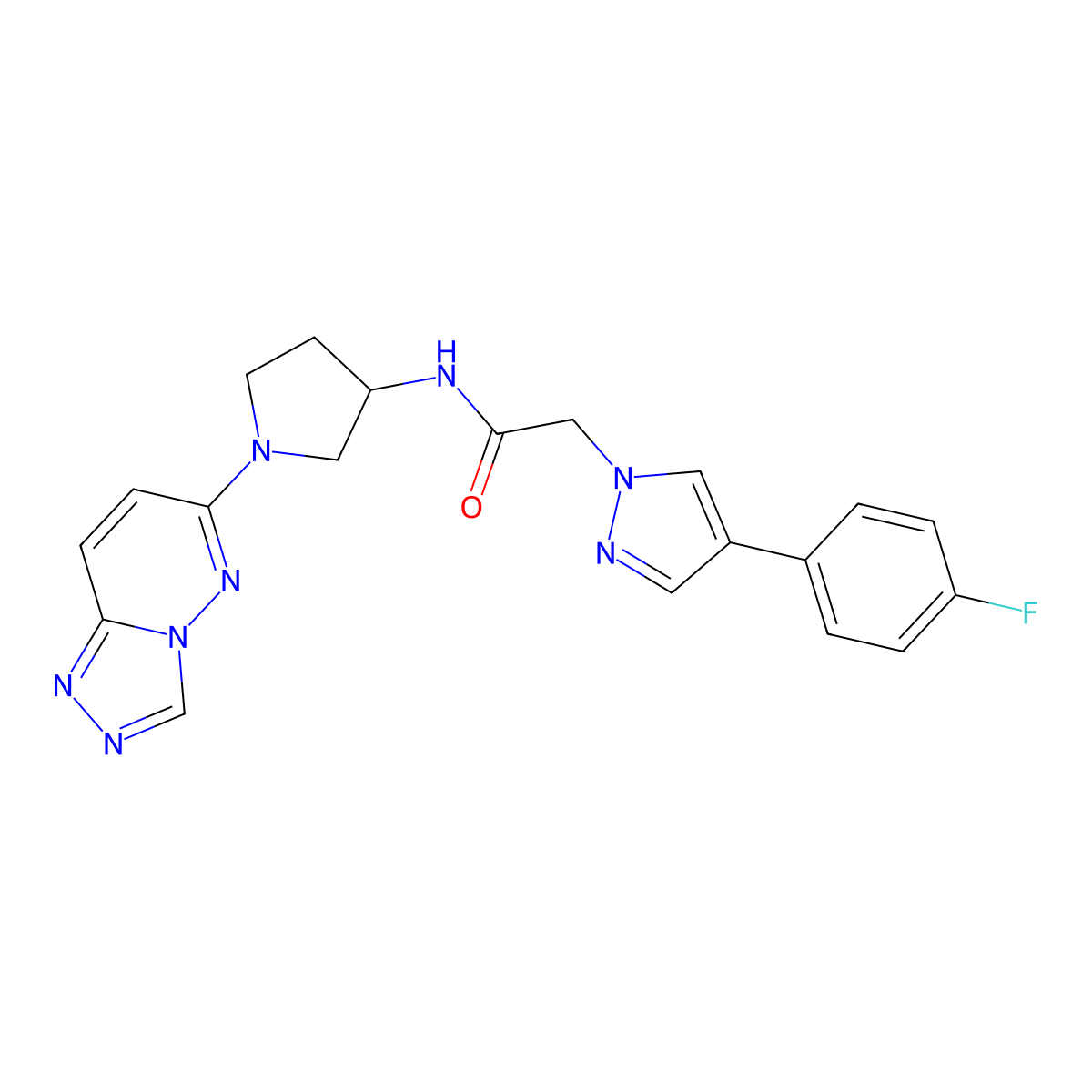 N-(1-([1,2,4]triazolo[4,3-b]pyridazin-6-yl)pyrrolidin-3-yl)-2-(4-(4-fluorophenyl)-1H-pyrazol-1-yl)acetamide molecular structure, CAS 2034469-18-4
