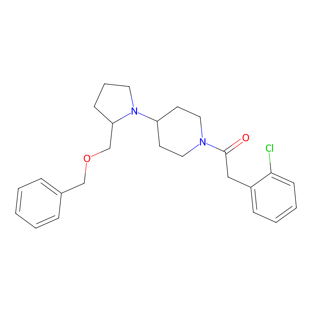 1-(4-(2-((Benzyloxy)methyl)pyrrolidin-1-yl)piperidin-1-yl)-2-(2-chlorophenyl)ethanone molecular structure, CAS 2034469-28-6