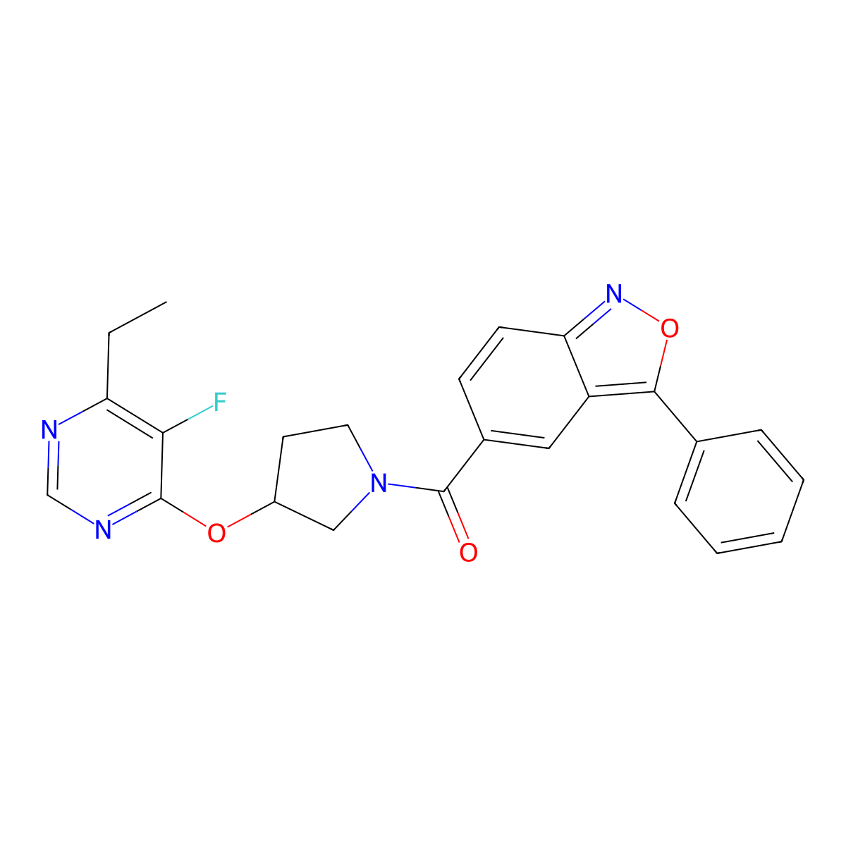 (3-((6-Ethyl-5-fluoropyrimidin-4-yl)oxy)pyrrolidin-1-yl)(3-phenylbenzo[c]isoxazol-5-yl)methanone molecular structure, CAS 2034469-35-5