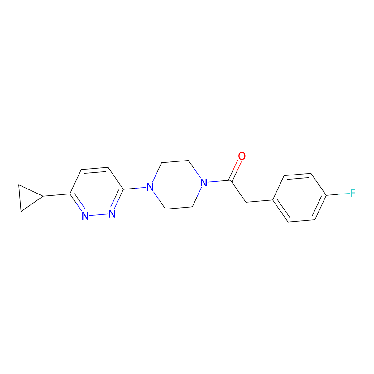 1-(4-(6-Cyclopropylpyridazin-3-yl)piperazin-1-yl)-2-(4-fluorophenyl)ethanone molecular structure, CAS 2034469-36-6