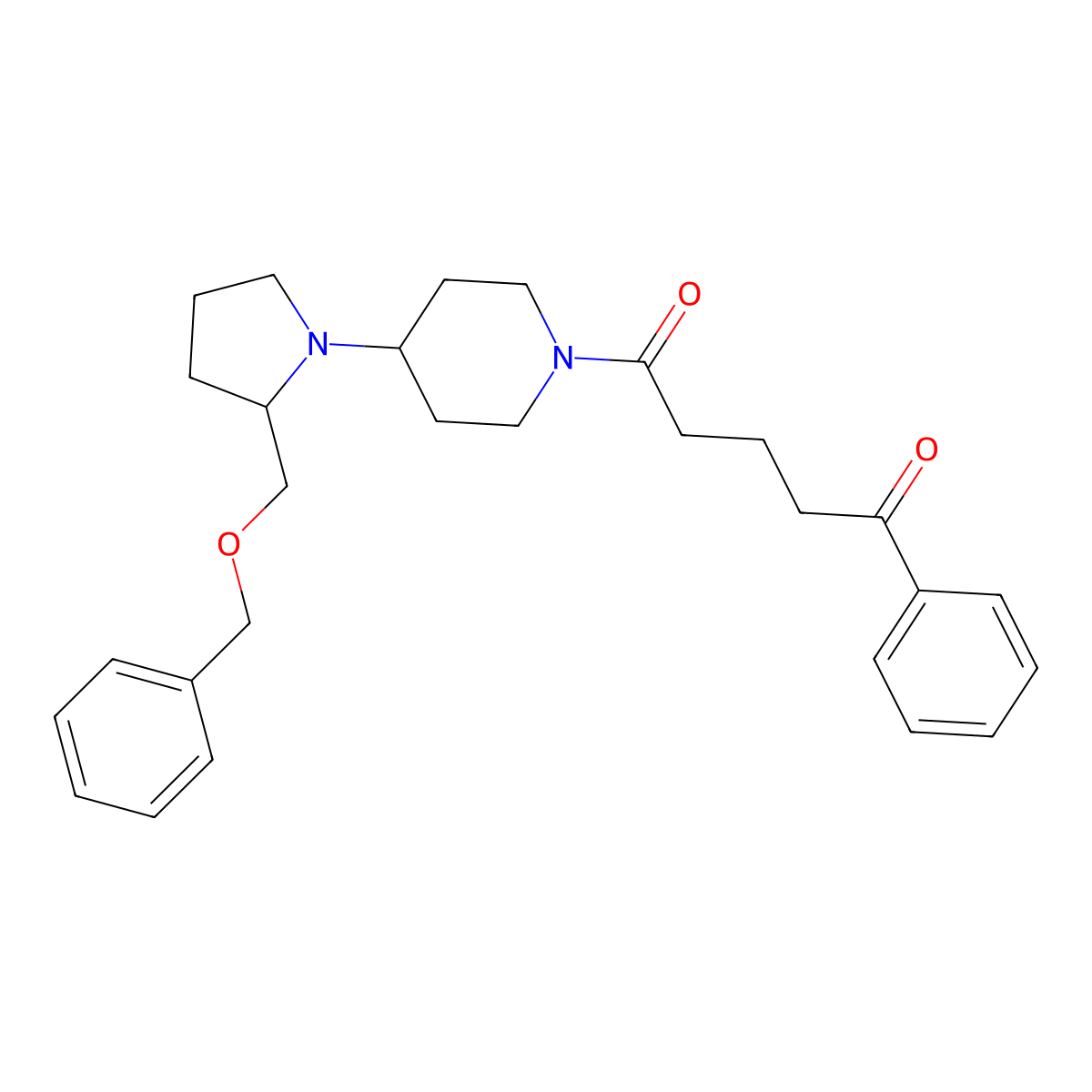 1-(4-{2-[(Benzyloxy)methyl]pyrrolidin-1-yl}piperidin-1-yl)-5-phenylpentane-1,5-dione molecular structure, CAS 2034469-38-8