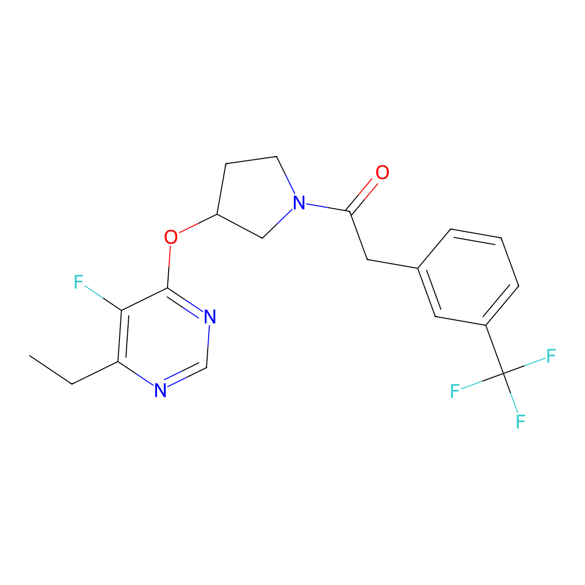 1-(3-((6-Ethyl-5-fluoropyrimidin-4-yl)oxy)pyrrolidin-1-yl)-2-(3-(trifluoromethyl)phenyl)ethanone molecular structure, CAS 2034469-41-3