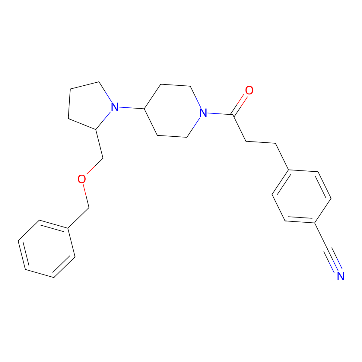 4-(3-(4-(2-((Benzyloxy)methyl)pyrrolidin-1-yl)piperidin-1-yl)-3-oxopropyl)benzonitrile molecular structure, CAS 2034469-48-0