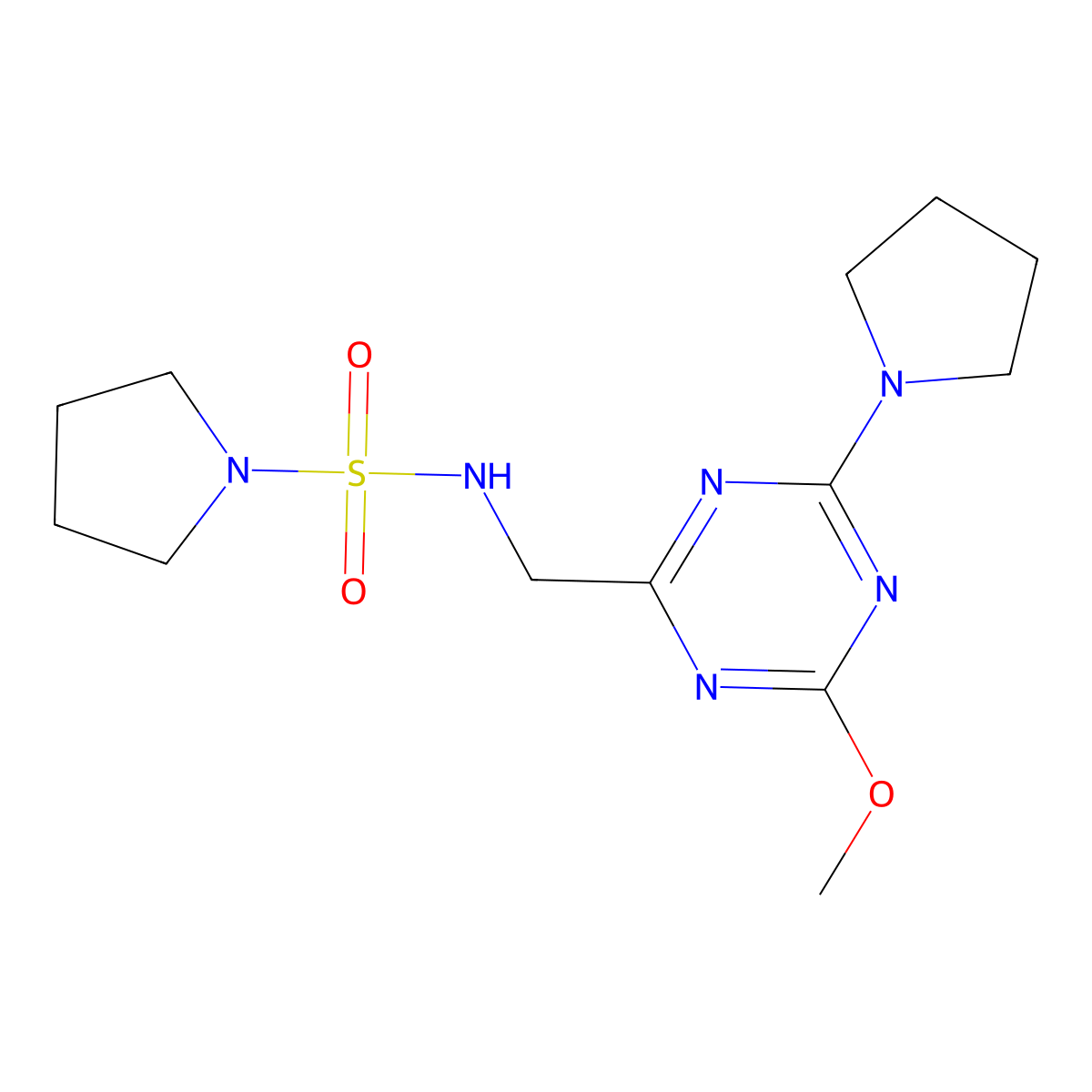 N-((4-methoxy-6-(pyrrolidin-1-yl)-1,3,5-triazin-2-yl)methyl)pyrrolidine-1-sulfonamide molecular structure, CAS 2034469-52-6